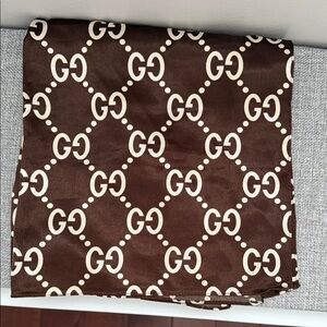 Gucci Silk Chocolate and Ivory Logo Scarf